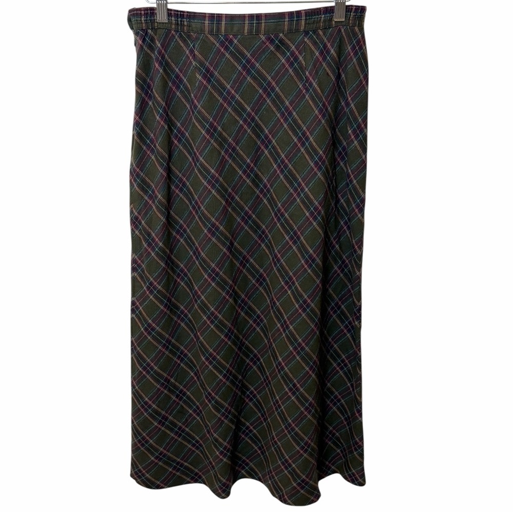Vintage Sag Harbor Plaid Bias Cut Midi Skirt // Earthy Academia Grunge Vibe 12 - Picture 5 of 10
